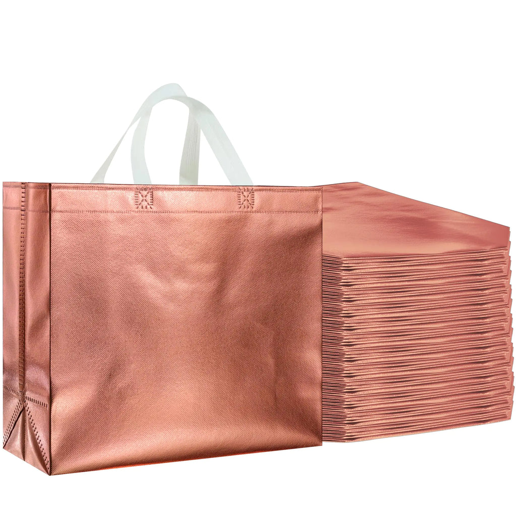 BLEWINDZ 60Pcs Reusable Gift Bags with White Handles - Large Tote Bags for Wedding Shopping Bachelorette Party Favors (Rose Gold)