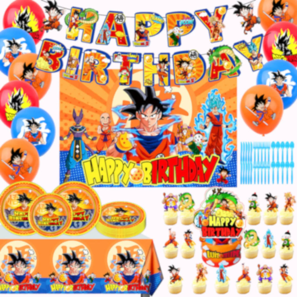 Lemoneon Anime Birthday Decorations Party Supplies Kids Party Favors Animation Characters with Banner Cupcake Toppers Balloons Background Tablecover Plates