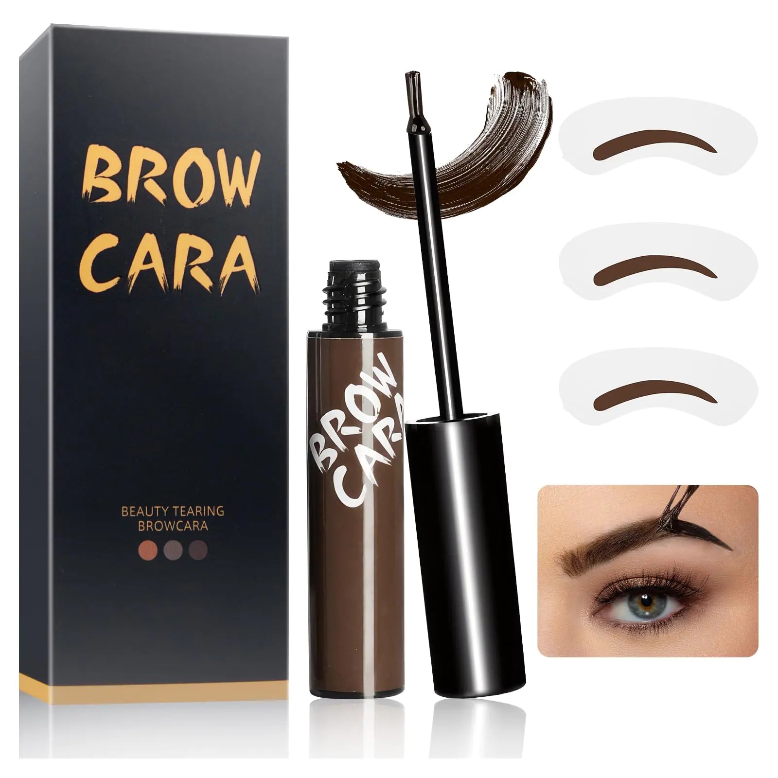 Eyebrow Gel Peel Off Tint - Brow Tattoo with Eyebrow Stencils Long-Lasting & Waterproof Brow Tint for Women Create Fuller & Defined Brows Makeup (Dark Brown)