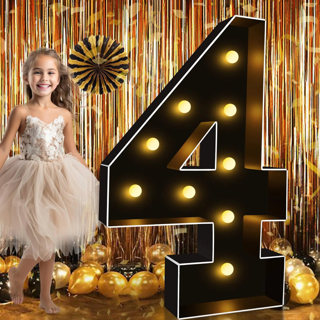 Pooqla 3FT Light Up Numbers Black Lighted Marquee Numbers for Party Giant Mosaic Light Up Numbers for 4th 40th Birthday Anniversary Decoration Black LED Marquee Number 4