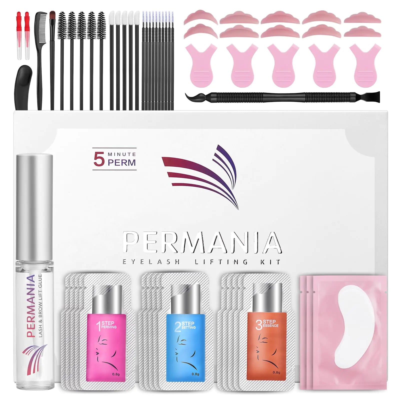 PERMANIA Lash Lift Kit Lash Perm Kit Fast Eyelash Lifting 5 Minutes DIY at Home with Strong Glue Disposable Sachet Lash Lifting Kit Last 6 Weeks (15pcs）
