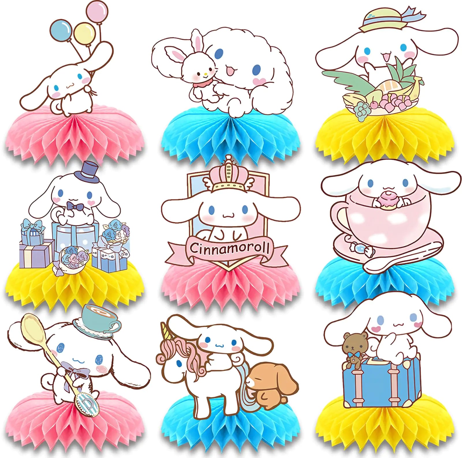 Kawaii Centerpieces for Tables - Set of 9 Kawaii Party Decorations Kawaii Party Supplies Kawaii Table Decorations Cute Anime Honeycomb Centerpieces for Birthday Party