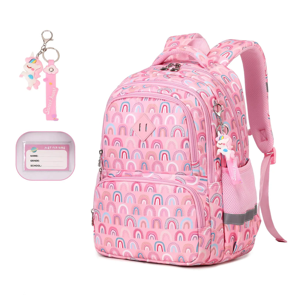 MUSEVOS Kids Backpack Kawaii Printed Girls Bookbags for Preschool Lightweight School Backpack for Primary and Elementary and Kindergarten Waterproof Teen Backpacks Pink/Rainbow