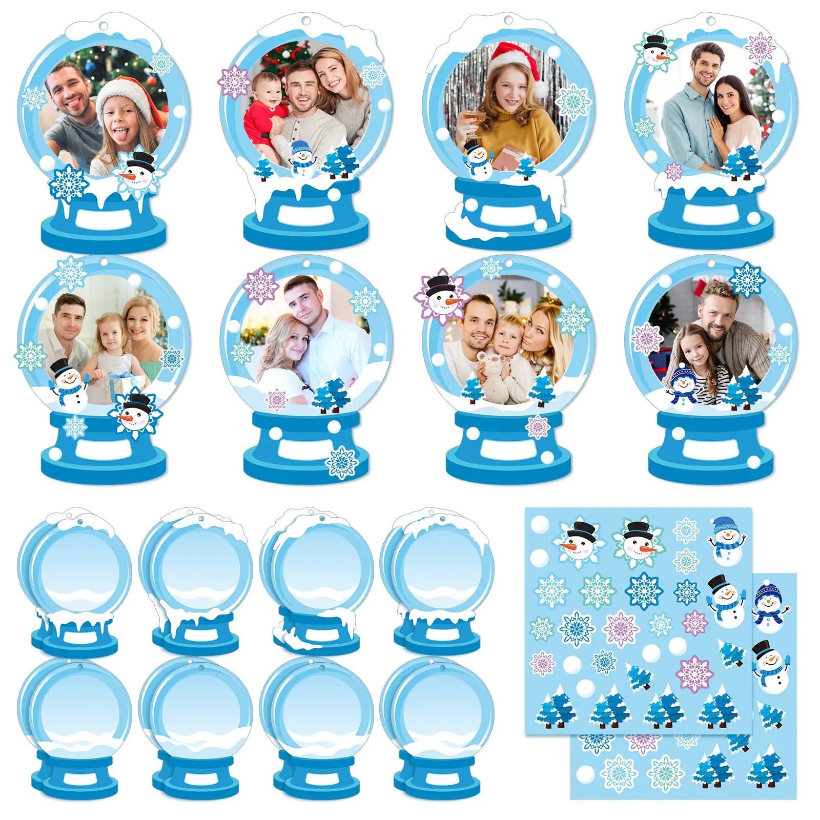 Dianelhall 24 Sets Winter Picture Frame Craft Kit Christmas Winter Photo Frame Crafts Winter Snow Globe Picture Frames with Snowflake Stickers for Winter Christmas Classroom Holiday Party Activities
