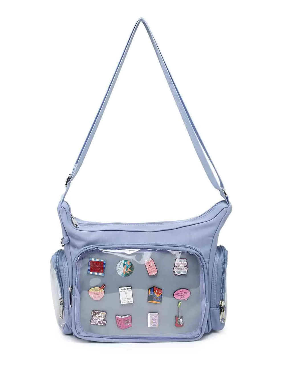 Canvas Ita Bag Crossbody Shoulder Bag Kawaii Purses and Handbags with Anime Pins Display