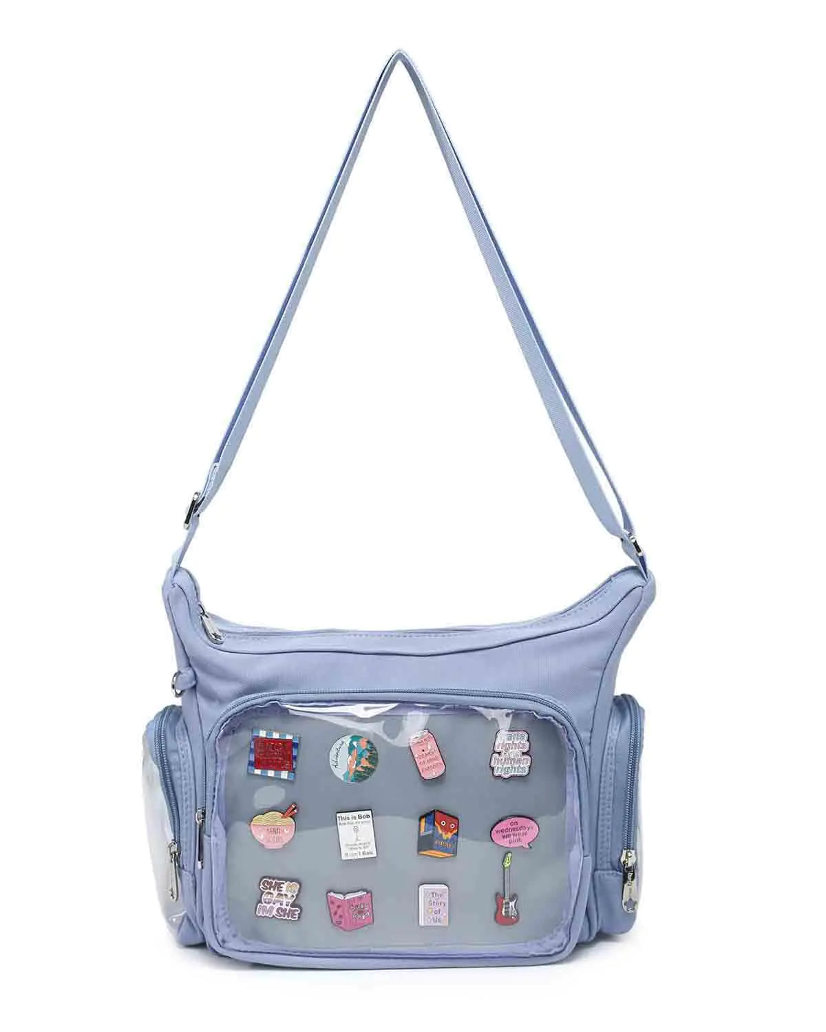 Canvas Ita Bag Crossbody Shoulder Bag Kawaii Purses and Handbags with Anime Pins Display