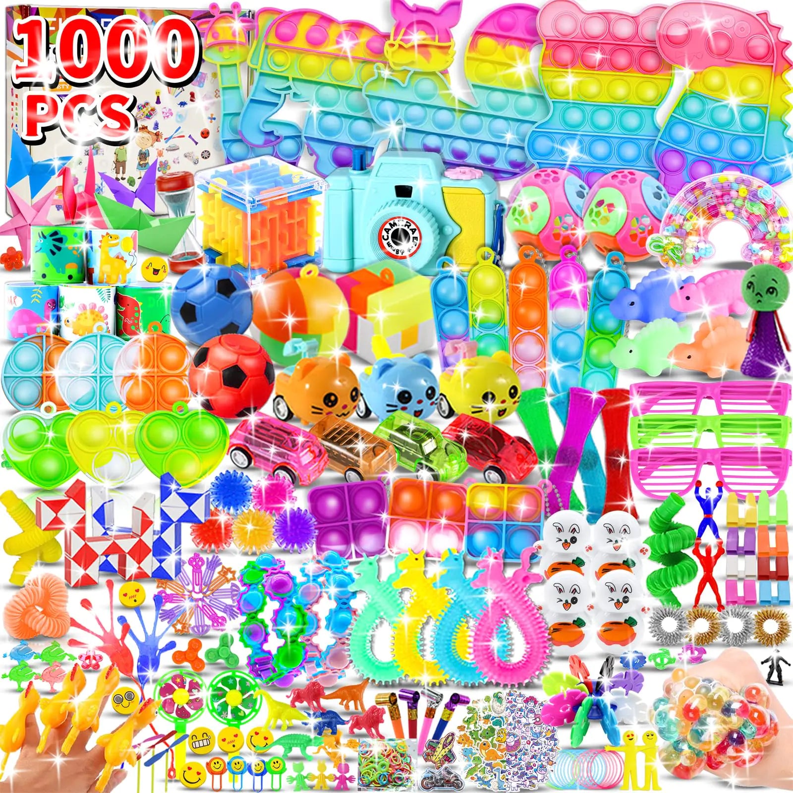 1000pcs Party Favors Goodie Bags for Kids Fidget Toys Pack Stocking Pinata Stuffers Birthday Gifts Classroom Prize Treasure Box Carnival Prizes