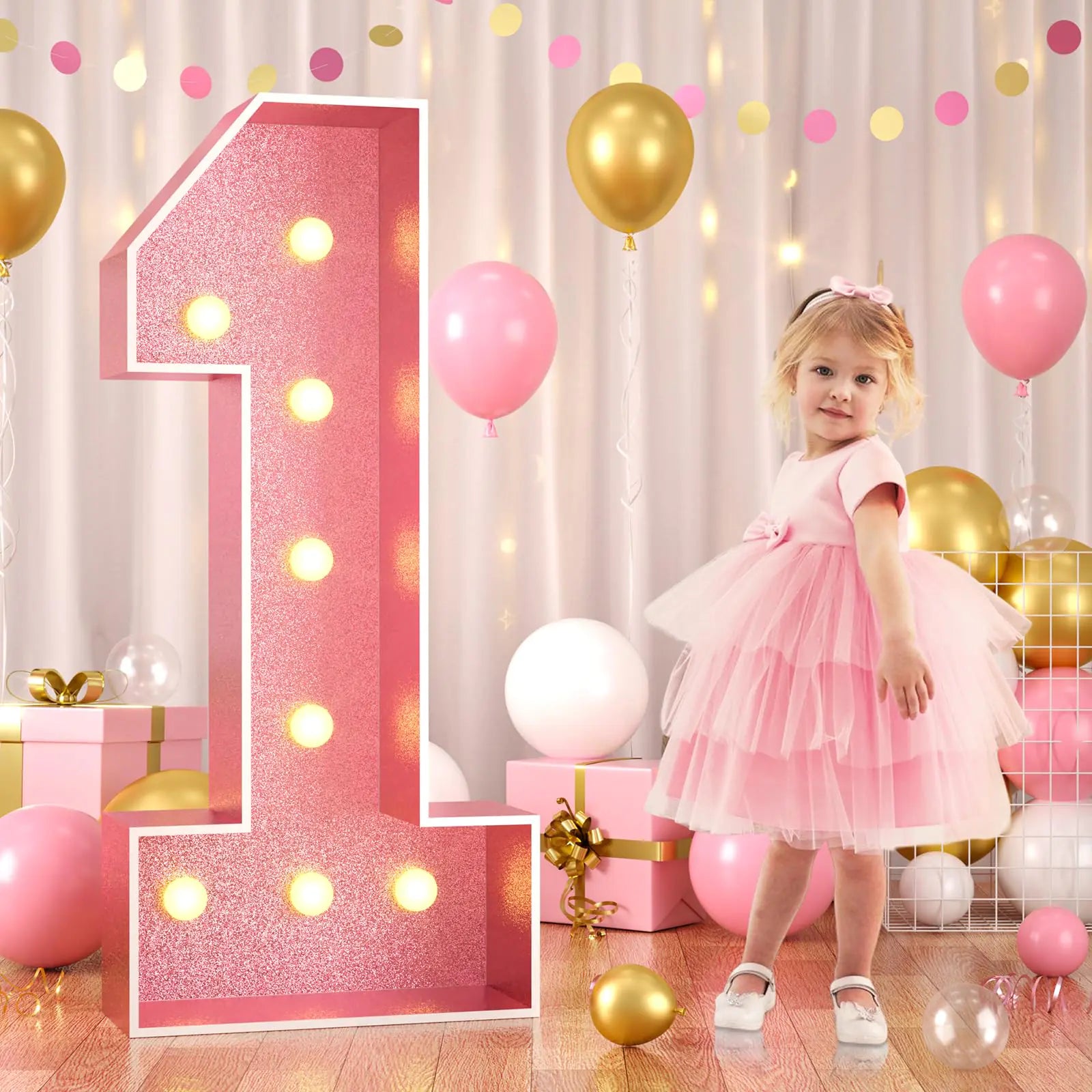 Paready 4FT Marquee 1 Numbers Rose Gold Light Up Numbers 1 Pink 1st Birthday Decorations Large Number 1 Light Up Foam Board for Baby Girls 1st Birthday Party DIY Decorations Anniversary