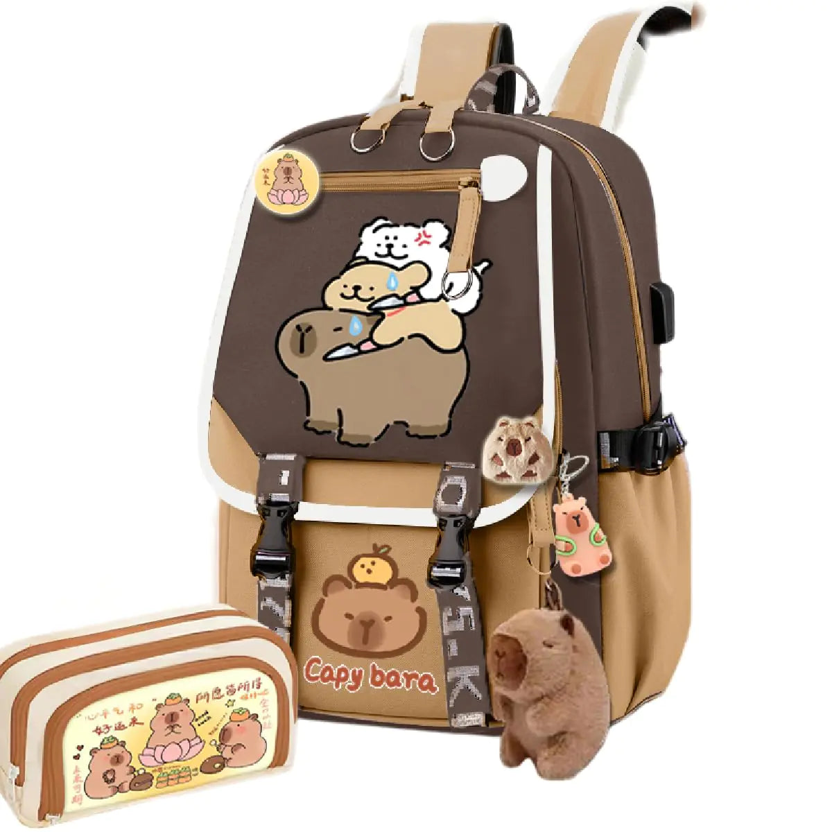 Kapibara Capybara Cartoon Backpack Large Capacity Waterproof Kapibara stuff kawaii backpack with pins and Accessories (pattern 15)