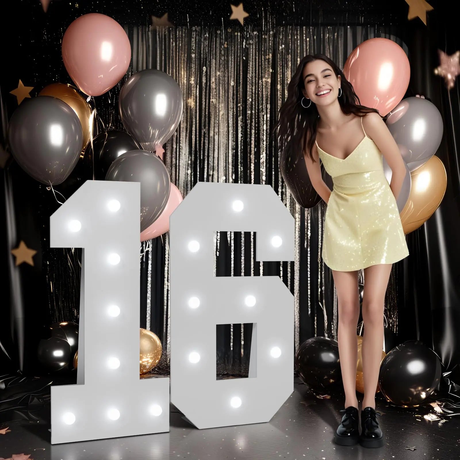 Marquee Numbers Large 16th-Birthday Decorations: 3ft Light up Number Balloon for Party Big Sweet 16 Birthday Decoration Sixteen Year Old Girl Boy Anniversary Foam Board Wall Number 16