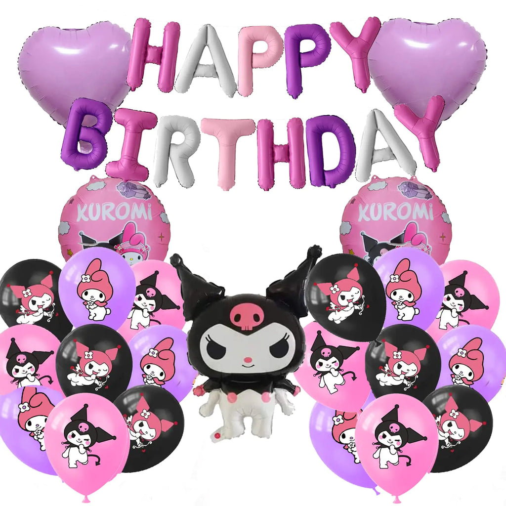Kuromi Balloons Party Decorations Kawaii Cartoon Birthday Party Supplies with Happy Birthday Balloons Banner Cartoon Foil balloons Supplies for Fans Baby Shower Party Decorations