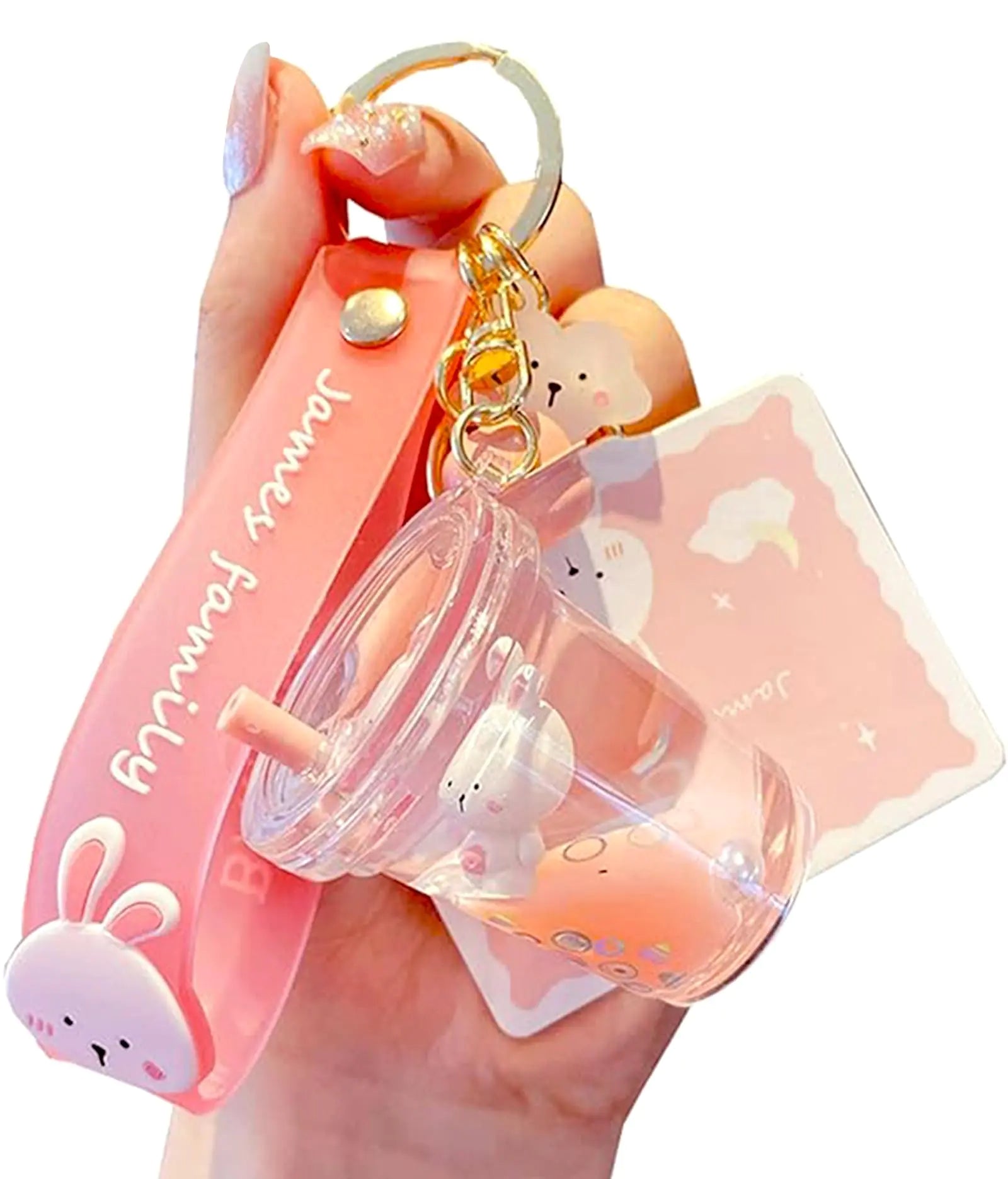 YOU WIZV Cute Keychain Kawaii Backpack Liquid Floating Anime Bunny Keychain for Girls Women Daughters Sister