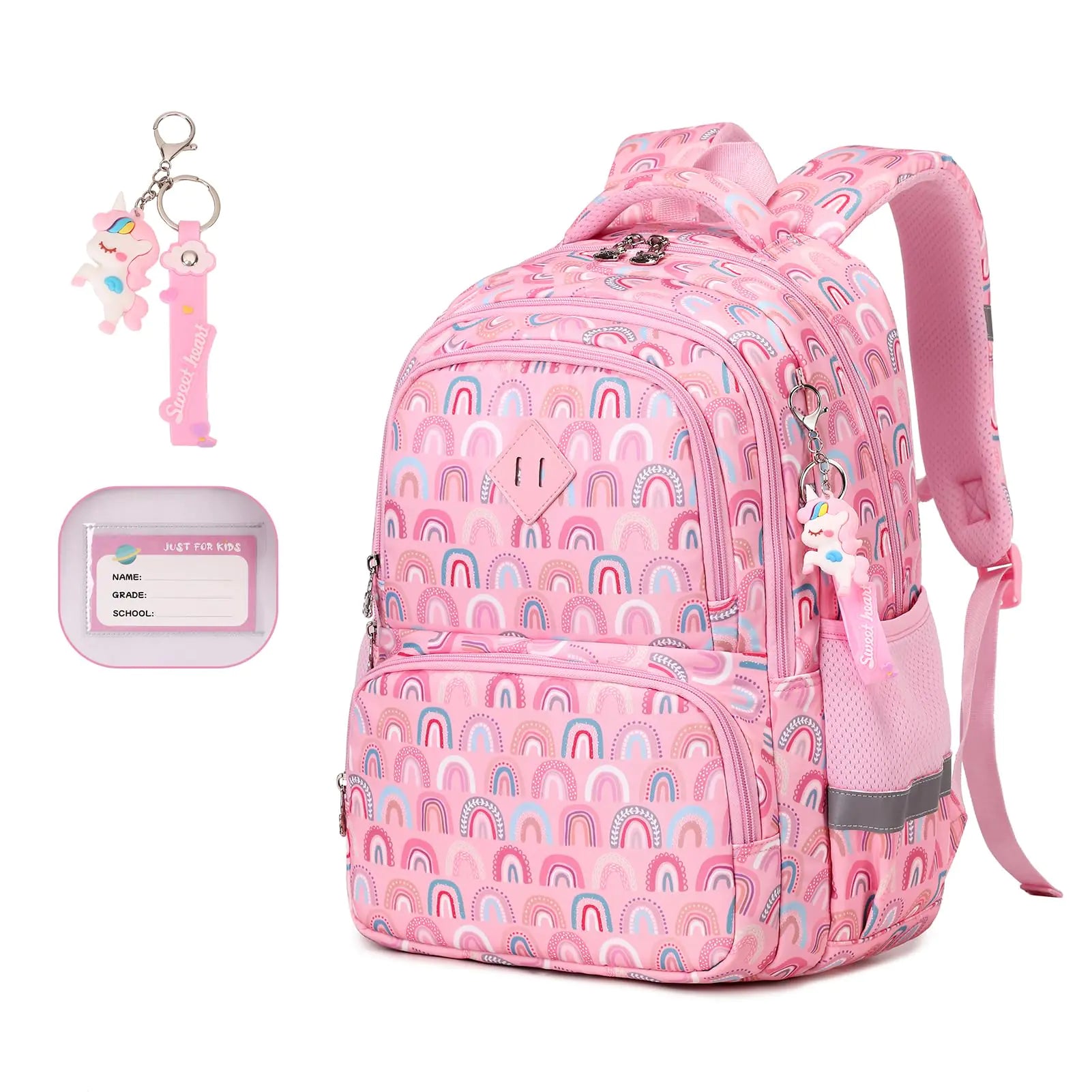 MUSEVOS Kids Backpack Kawaii Printed Girls Bookbags for Preschool Lightweight School Backpack for Primary and Elementary and Kindergarten Waterproof Teen Backpacks Pink/Rainbow