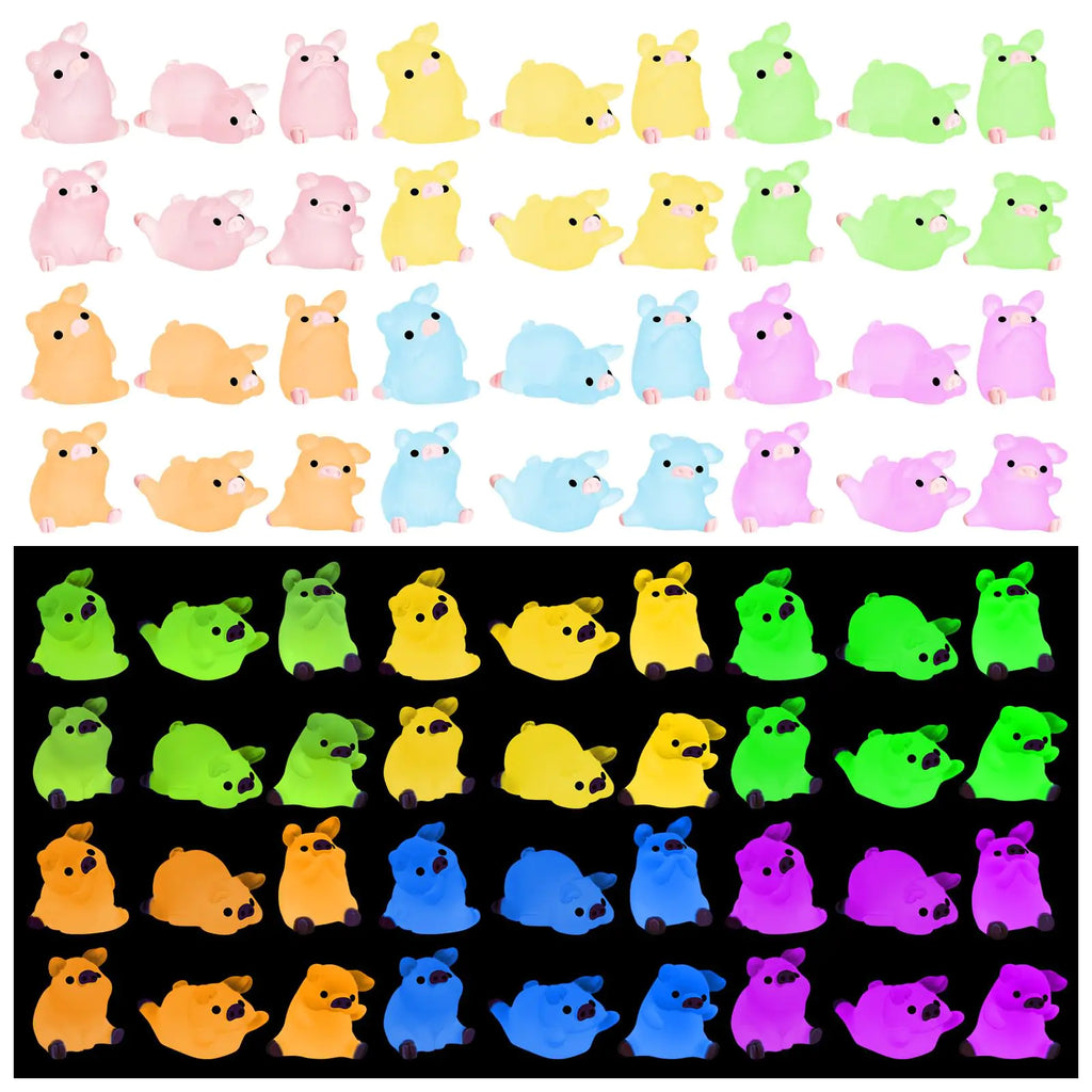 LHSYFBZ 36Pcs Luminous Mini Resin Pig Miniature Pig Glow in The Dark Tiny Pig Ornament for Garden Landscape Aquarium Dollhouse Birthday Party Room Crafts Decor