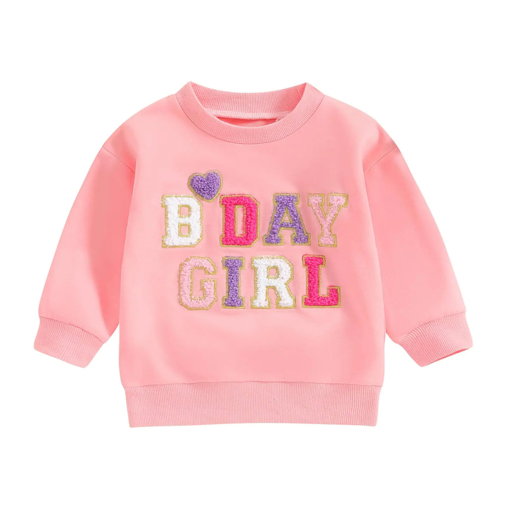 Toddler Baby Birthday Girl Outfit Birthday Girl Letter Print Pullover Sweatshirt Fall Shirts Birthday Gift (Pink 3-4 Years)