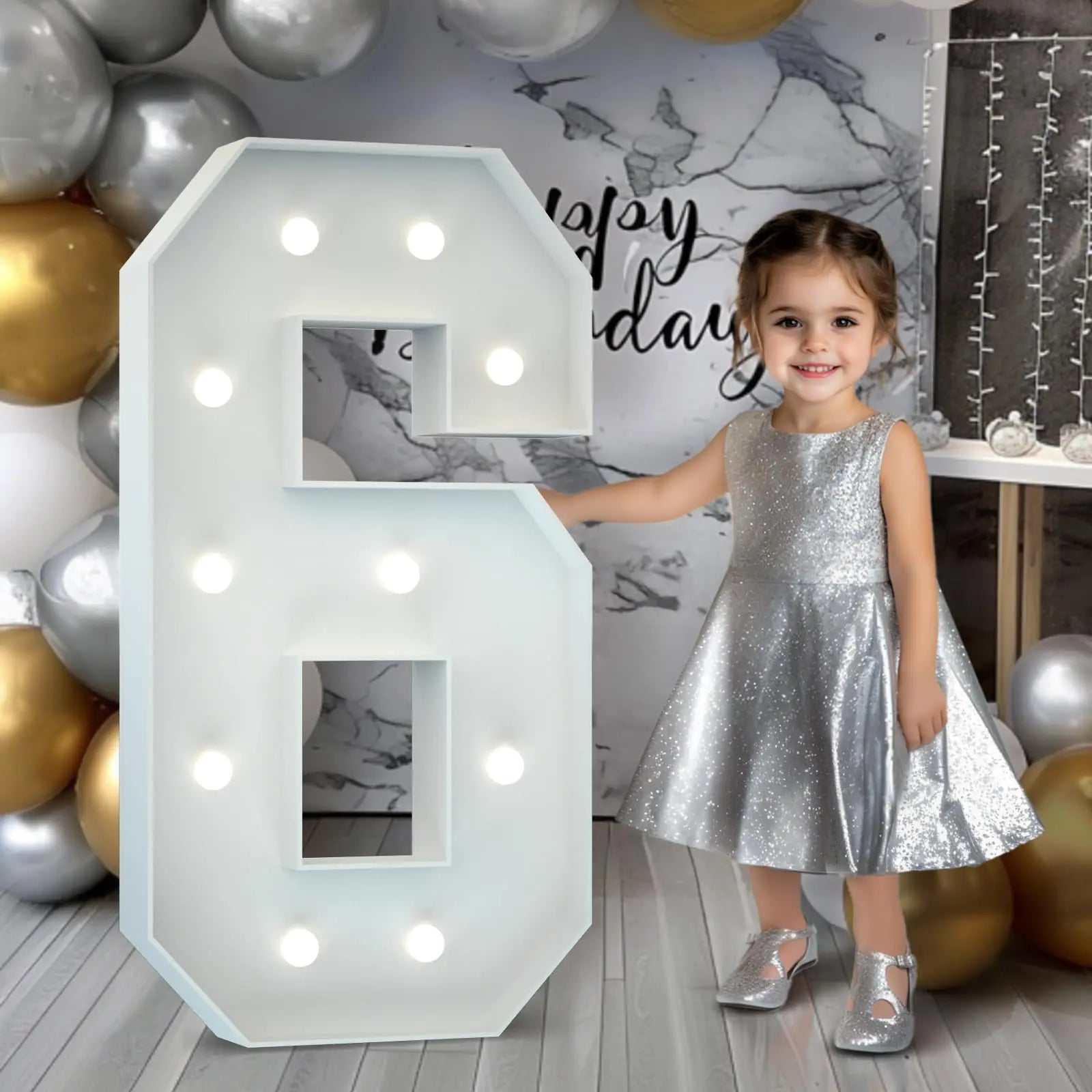 Marquee Numbers 4 Feet Tall: Large 6th 16th 60th Birthday Decorations for Her Him 4FT Light Up Numbers White Anniversary Party Decor Big Backdrop Foam Cardboard Number 6