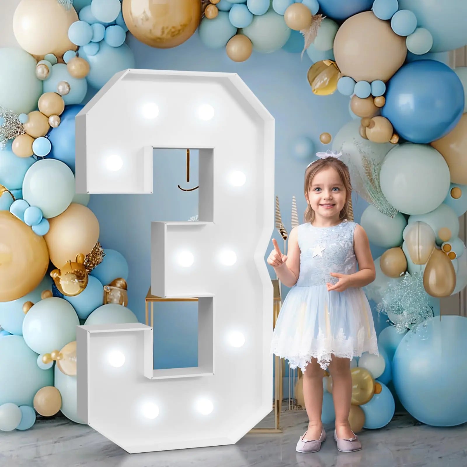 4FT Marquee Numbers Light Up Numbers 3 With Cool Light Large Numbers for 3th 13th 30th Birthday Party Decorations Anniversary Decor DIY Kit