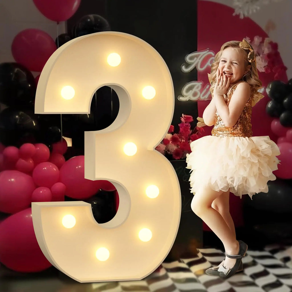 Tongjoy Light up Numbers 3 3FT Giant Marquee Numbers for 13 30th 32 Birthday Decoration Large Light Up Numbers for Anniversary Party Decor Pre-Cut Foamboad Mosaic Numbers