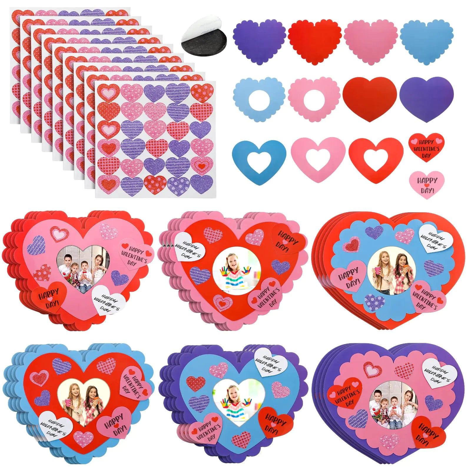 Saysurey 24 Pack Valentine Picture Frame Craft Kits for Kids Valentines Day DIY Heart Photo Frame Bulk Magnet Classroom Art Crafts for Valentines Day Party Decorations Gifts Game Class Activities