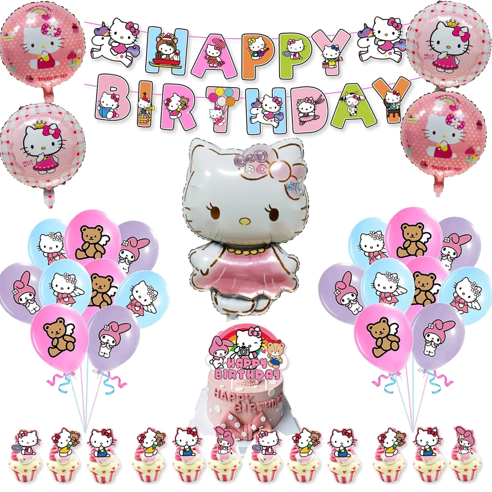 Educatgame Kawaii Birthday Decorations - Set of 37Kawaii Party DecorationsKawaii Party Supplies Include Cute Cartoon Anime Cake TopperCupcake TopperLatex BalloonsFoil Balloons and Banner