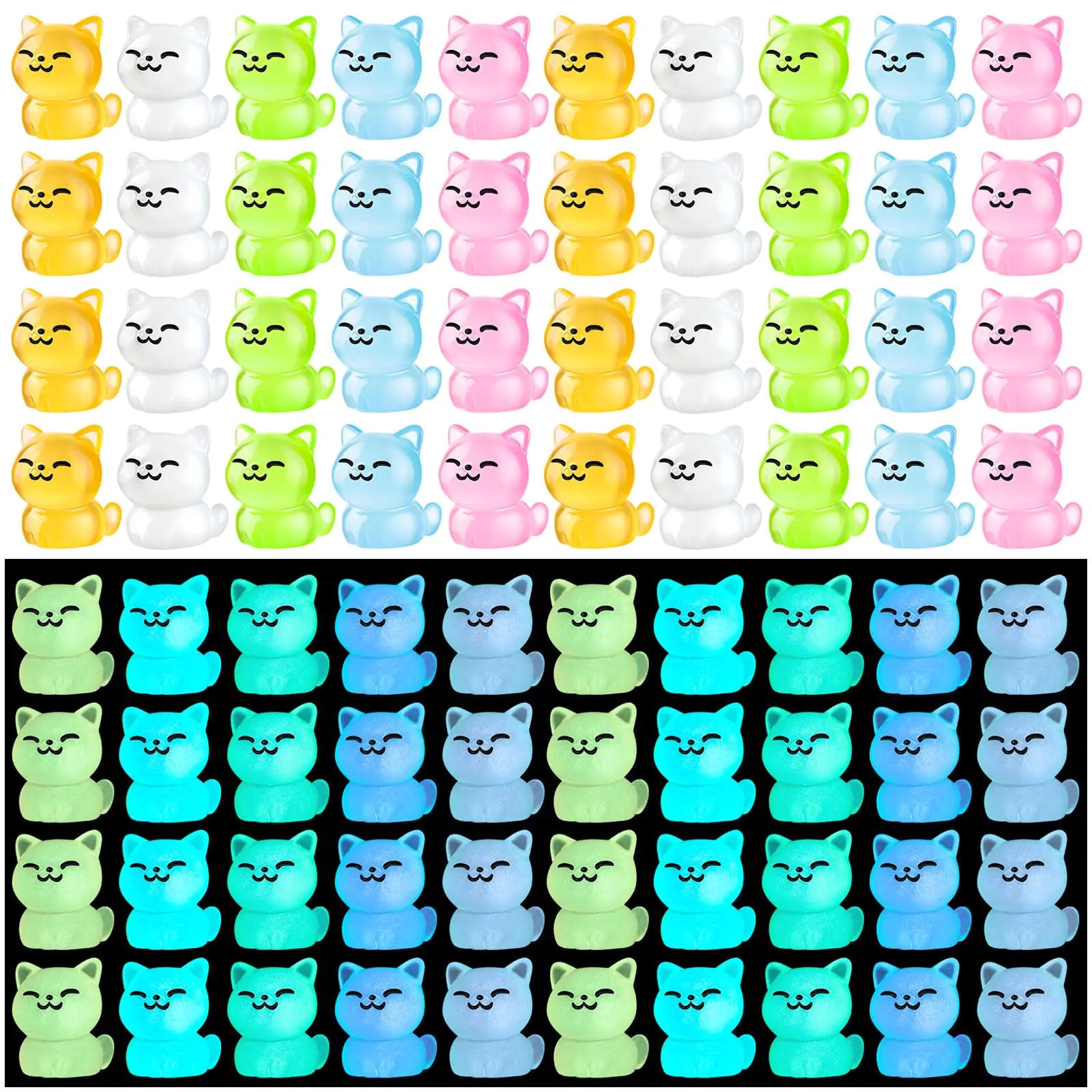 HFAYDZSW 40Pcs Luminous Mini Resin Cat Miniature Cat Glow in The Dark Tiny Cat Ornament for Garden Landscape Aquarium Dollhouse Birthday Party Room Crafts Decor