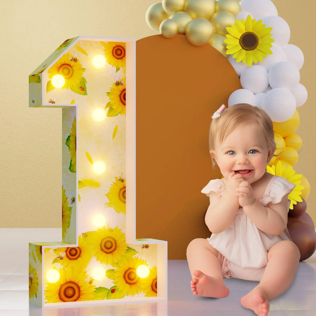 Marquee Numbers Sunflower 1st-Birthday Decorations: 3ft Large Light Up Numbers Party Decor Girl First One Big Cardboard Number 1