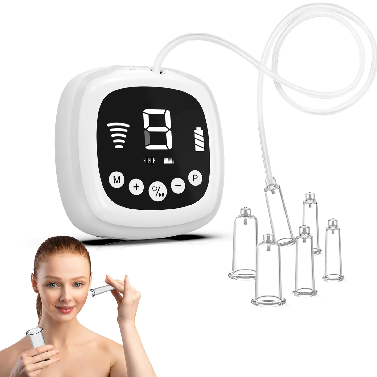 Electric Facial Cupping Therapy Set 3-in-1 Cupping Gua Sha & Massage Tool 3 Cup Sizes for Face Neck & Eyes Anti-Wrinkle Cellulite Reduction with 2 mode 9 Suction Levels 5 frequencies Facial Tool