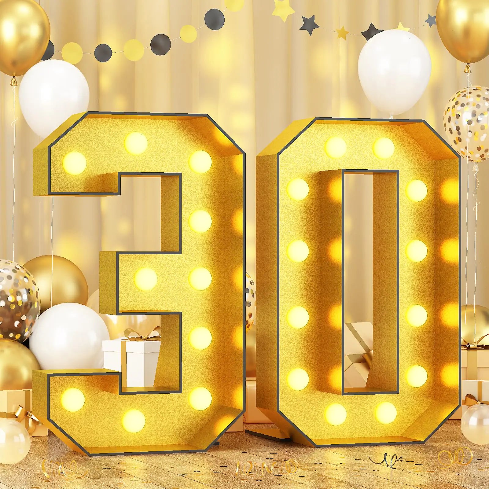 Light Up Numbers 30 4FT Light Up Numbers 30 Marquee Gold Large Light Up Numbers Mosaic Numbers for 30th Birthday Giant Light Up Number Frame Pre-Cut Foam Board Kit for Graduation Anniversary Party