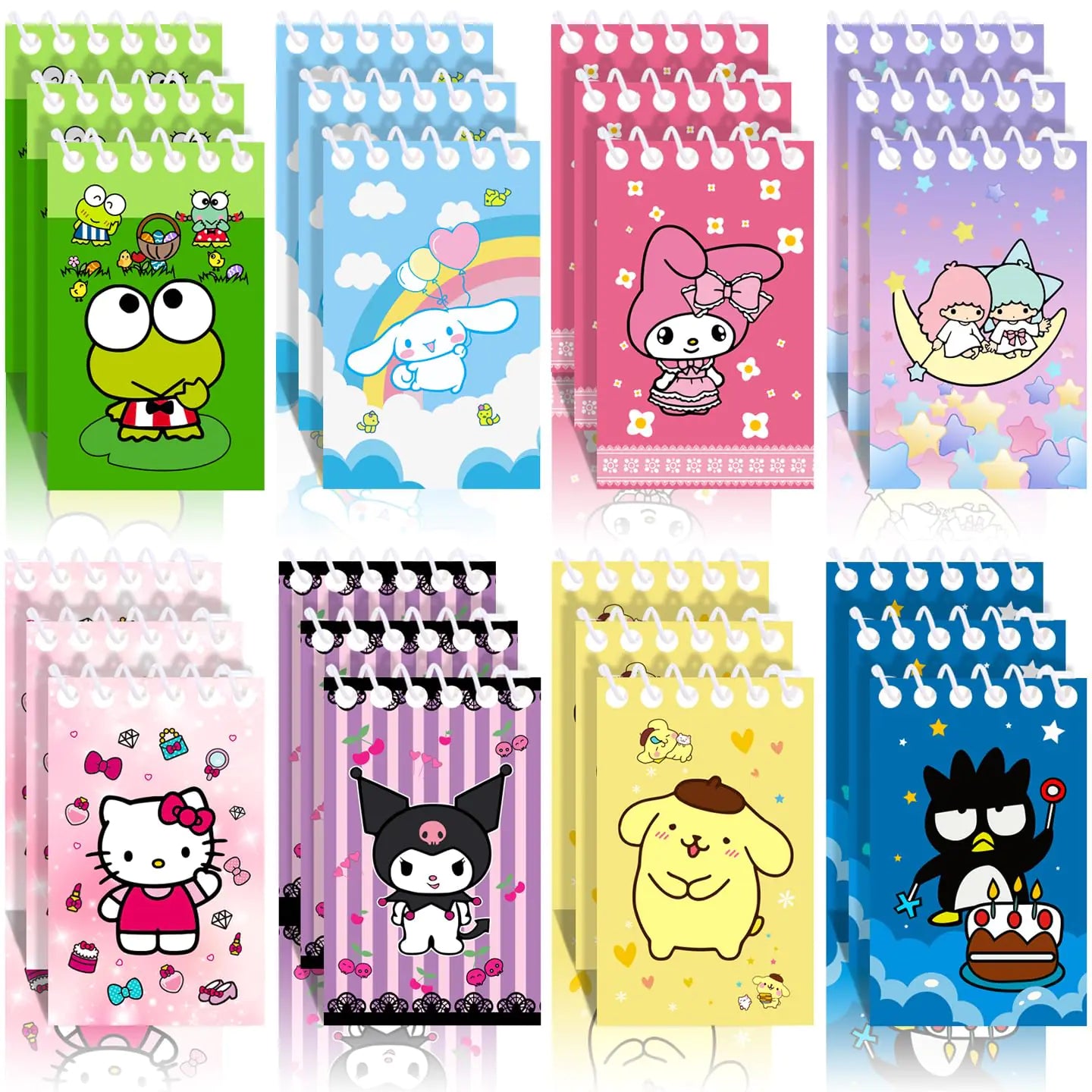 Kitty Birthday Party Supplies 24Pcs Mini Notepads for Kawaii Birthday Party Favors Goodie Bag Stuffers Children Classroom Rewards 8 Types