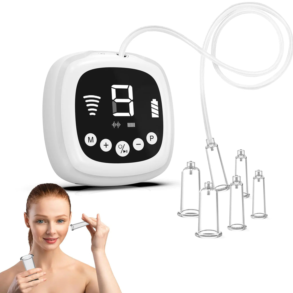 Electric Facial Cupping Therapy Set 3-in-1 Cupping Gua Sha & Massage Tool 3 Cup Sizes for Face Neck & Eyes Anti-Wrinkle Cellulite Reduction with 2 mode 9 Suction Levels 5 frequencies Facial Tool