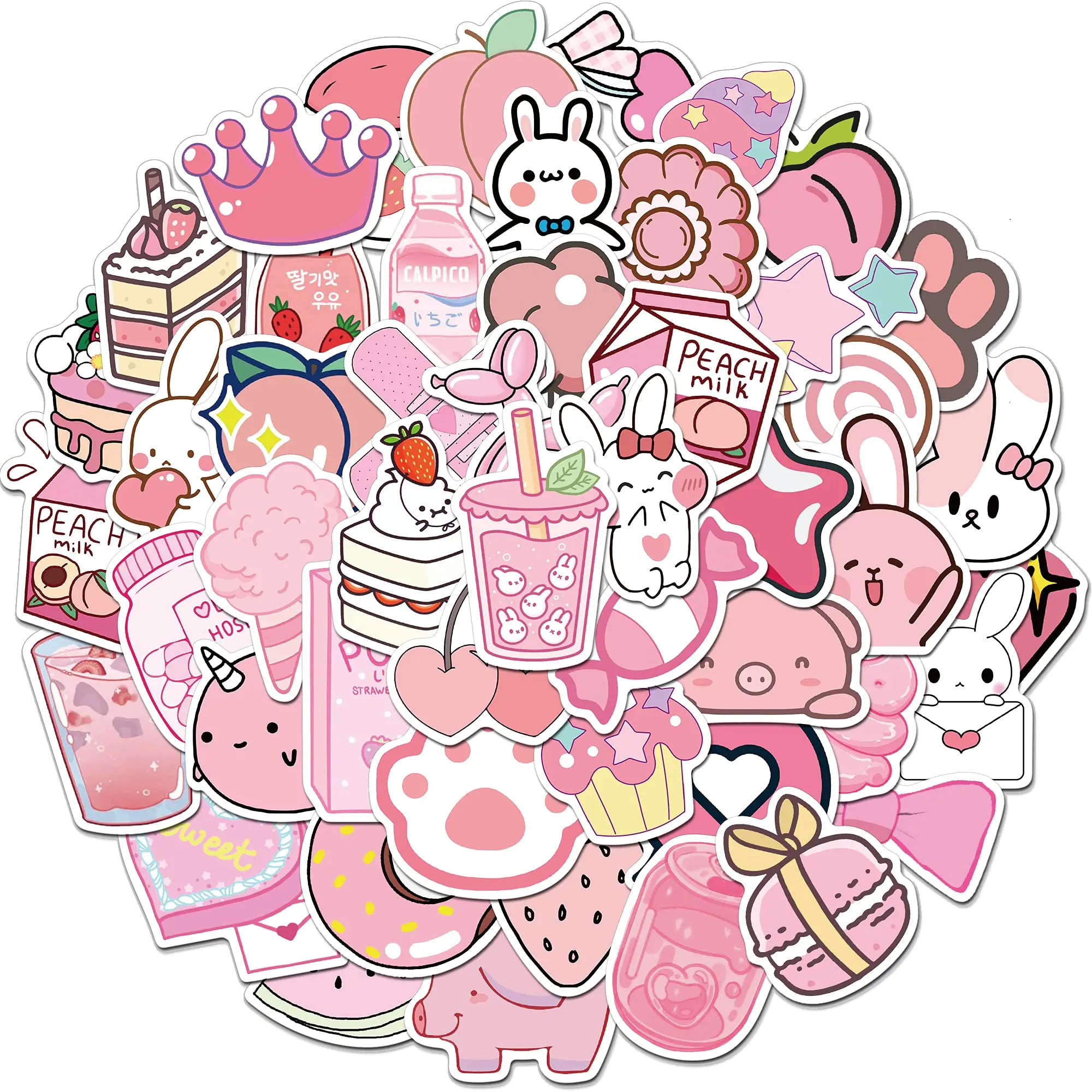LANKEME 50PCS Cute Kawaii Stickers for Water Bottles VSCO Pink Stickers for Laptop Aesthetic Stickers Gift for Kids Teens Girls(Pink Rabbit)