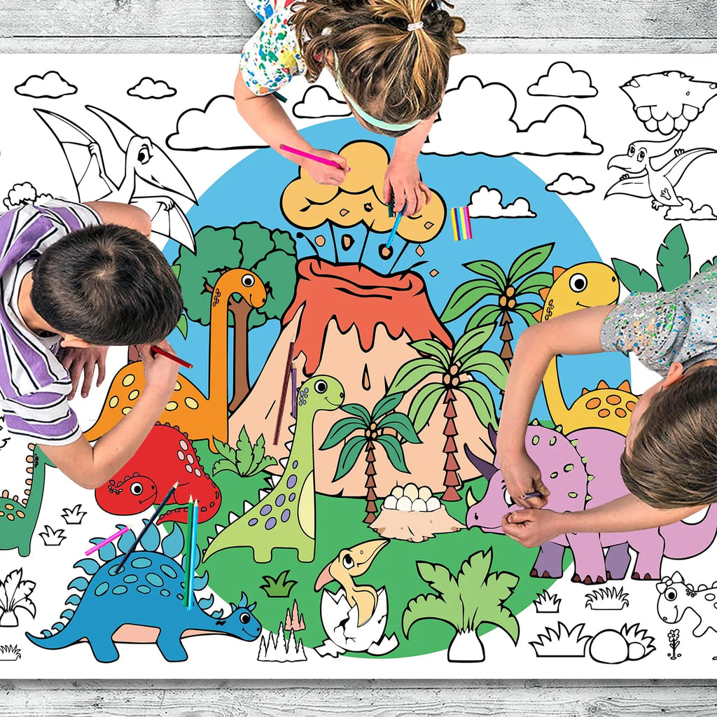 Dinosaur Coloring Poster30x72in Giant Waterproof Versatile Paper Coloring Tablecloth for Kids Gifts Crafts Activities DIY Table Cover School Classroom Wall Birthday Party Special Events Supplies