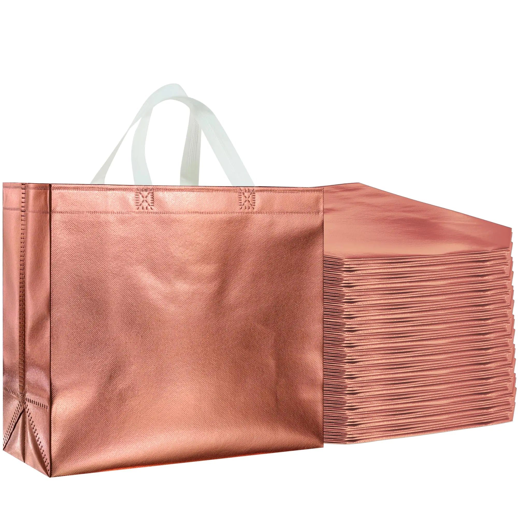 BLEWINDZ 60Pcs Reusable Gift Bags with White Handles - Large Tote Bags for Wedding Shopping Bachelorette Party Favors (Rose Gold)