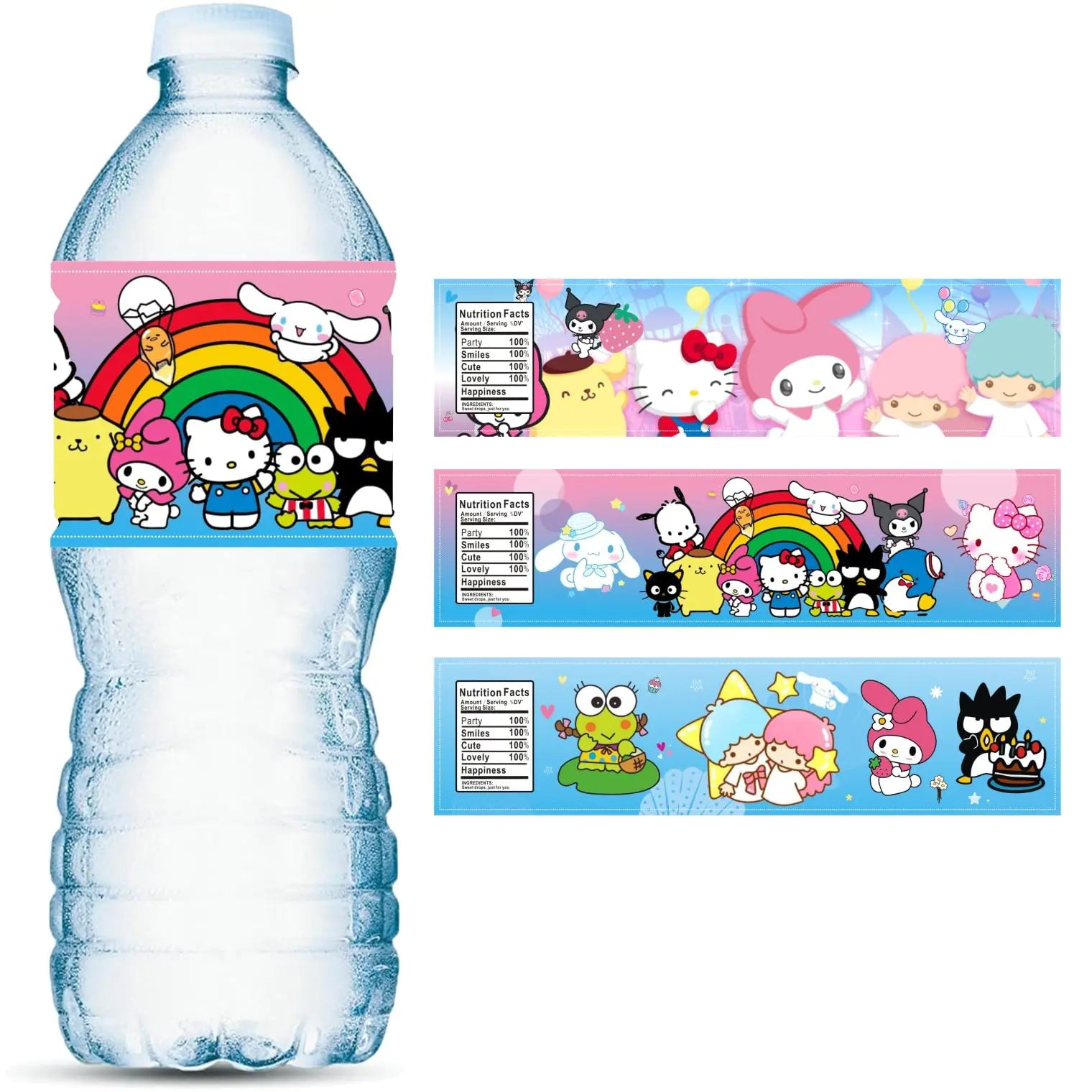 24PCS Kitty and Friends Water Bottle Labels Kawaii Birthday Party Supplies Party Favors for Kids Birthday Decorations