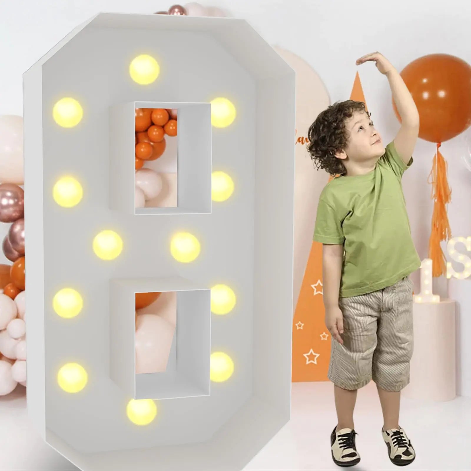 Ruxion 4FT White Large Light Up Marquee Numbers 8 Mosaic NumbersGiant Light up Numbers for Party Birthday Anniversary Decor Balloons Pre-Cut Foam Board Kit (4FT-WH-Number-8)