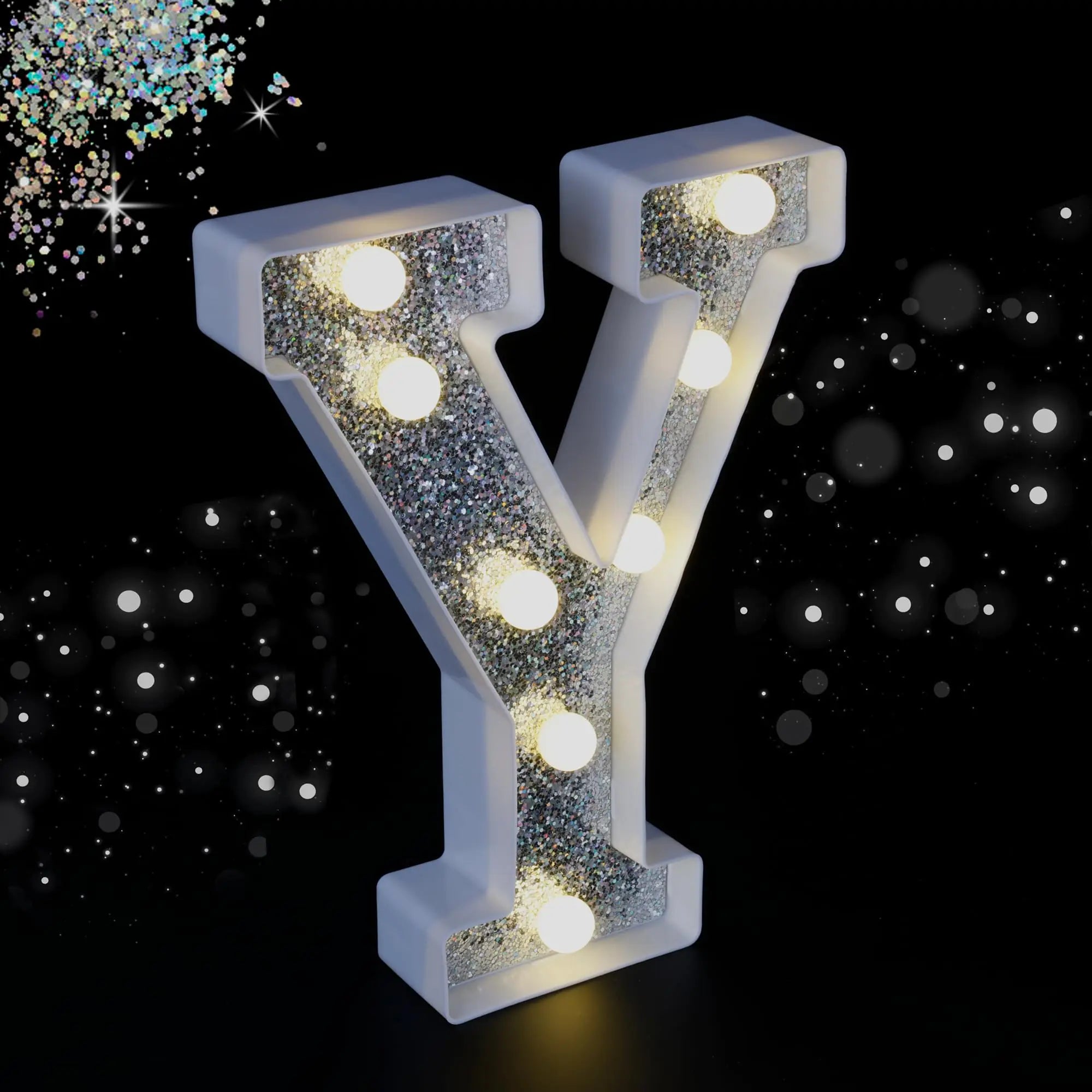 Marquee Light Up Letters Glitter Silver LED Letter Lights Battery Powered Alphabet Letter Sign for Night Light Wedding Birthday Party Cafe Bar Decoration Girls Room Decor - Letter Y