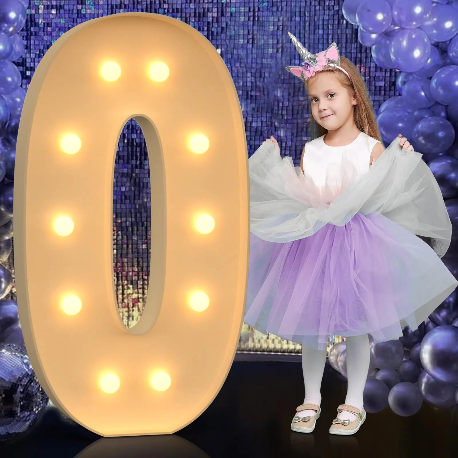 4FT Light Up Numbers Large Marquee Numbers 0 for 10th 30th Birthday Decorations for Boy Girl Giant Light Up Numbers for Party Anniversary Marquee Letters Pre-Cut Mosaic Numbers for Balloons