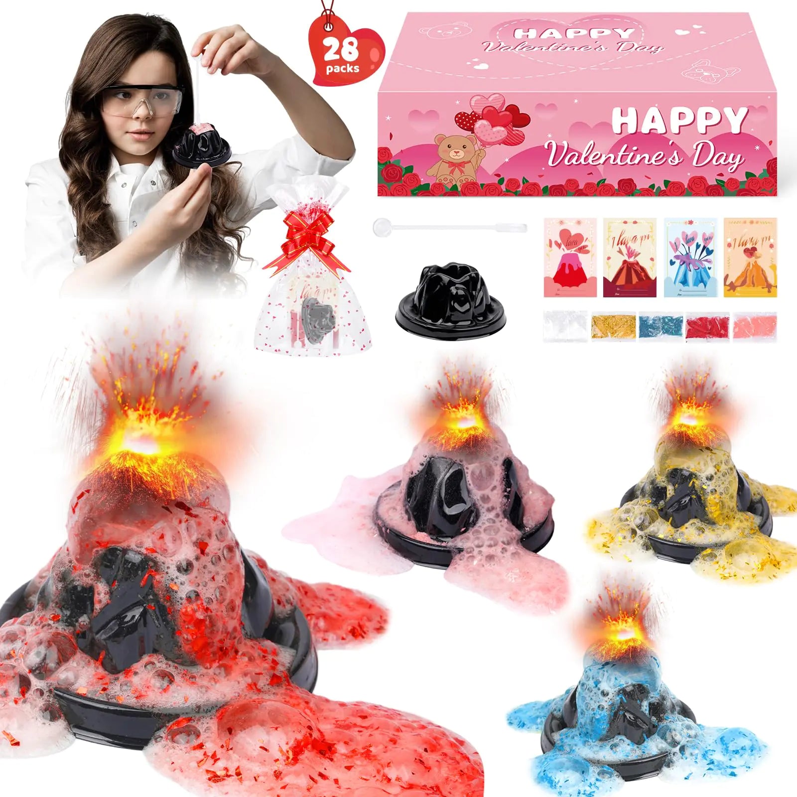 28Pcs Volcano Science KitVolcano Kit with Valentines Card Experiments Science Kits for Kids Classroom Exchange School Activities Party Favors