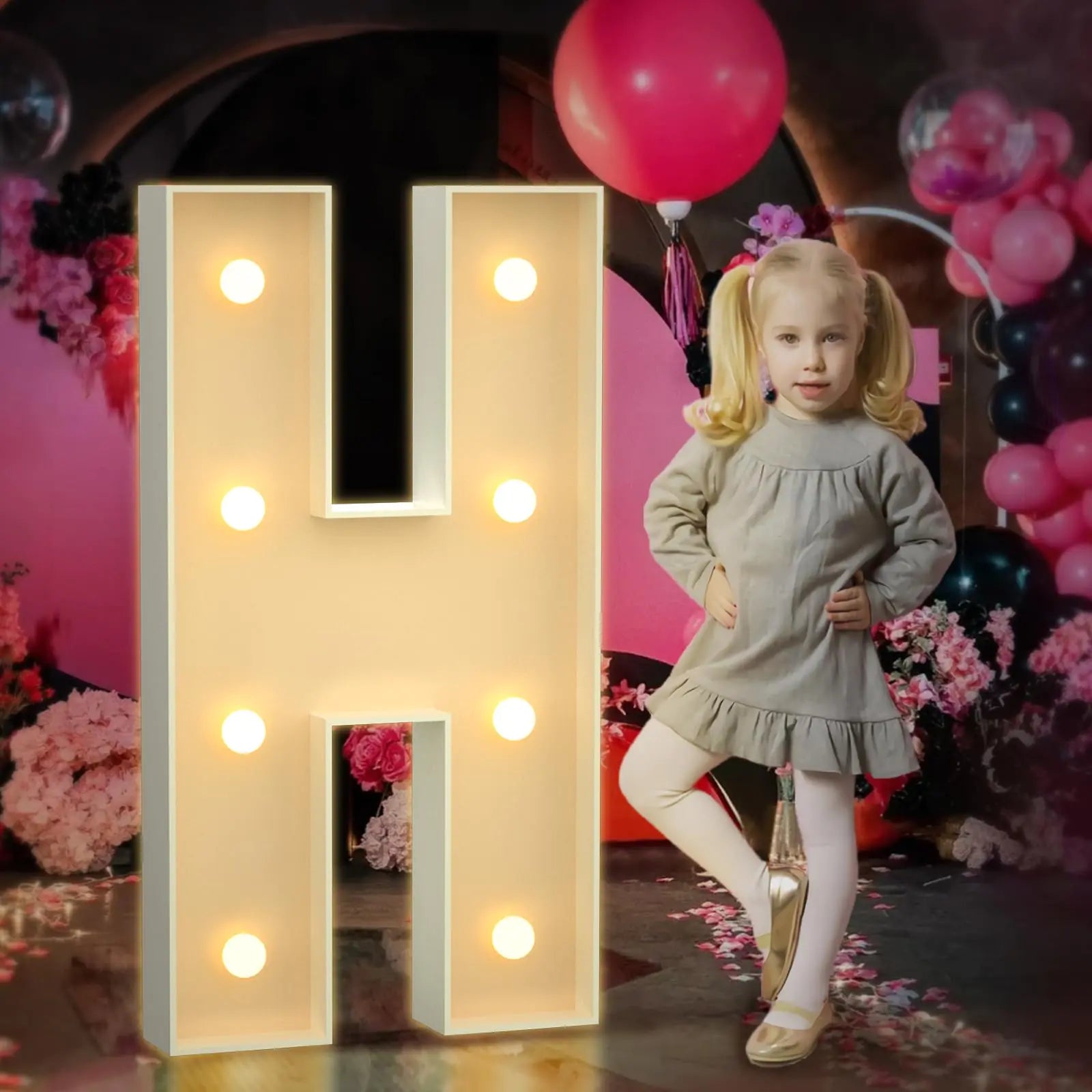 Tongjoy 3FT Marquee Light Up Letters Large Light Up Letters for Baby Shower Party Backdrop Decor Marquee Letters for Birthday Wedding Engagement Party Decorations Mosaic Letter H