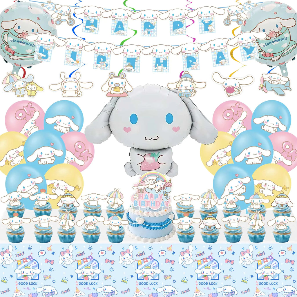 Kawaii Birthday Party Decorations Cute Dog Party Supplies Include Banner latex Balloons Hanging Swirls Foil Balloon Cake Cupcake Toppers Tablecloth for Kids Kawaii Theme Party